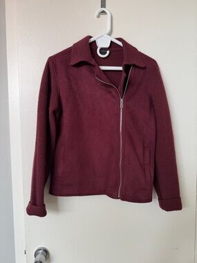 Ann Taylor suede look Women's Wine Zip-Front Moto Jacket